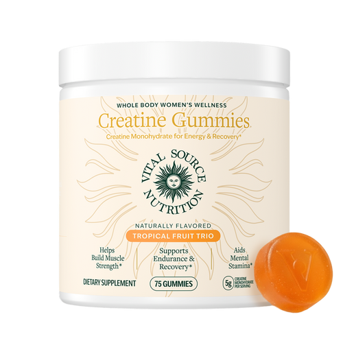 Creatine Gummies Women's frasco de 75 gomitas con gomita de sabor tropical