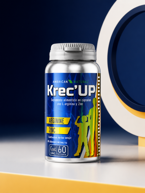 Krec Up American Natural en fotografía de estudio azul y amarilla