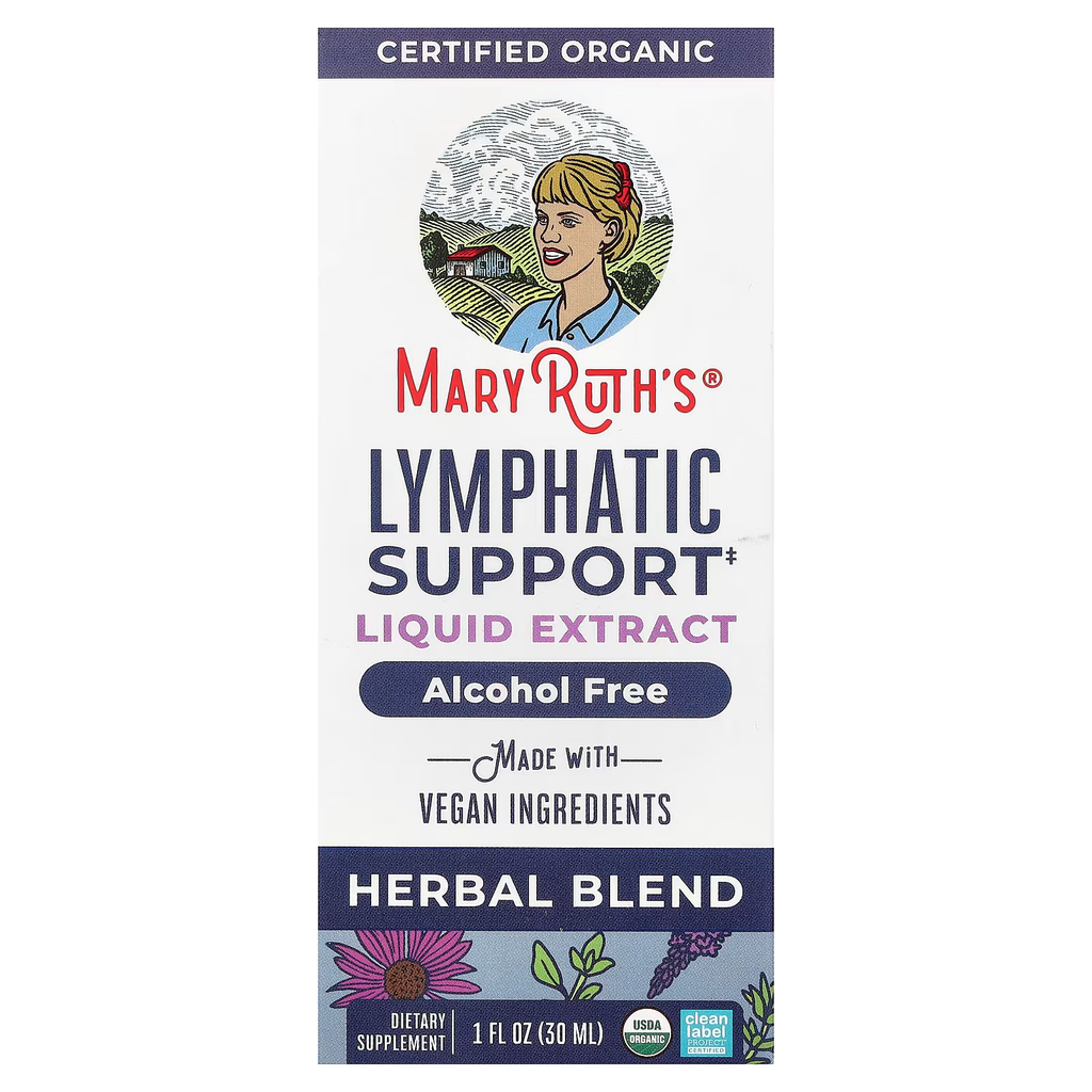 Caja de MaryRuth's Lymphatic Support Liquid Extract: certificado orgánico, sin alcohol, ingredientes veganos, mezcla herbal, 30 ml