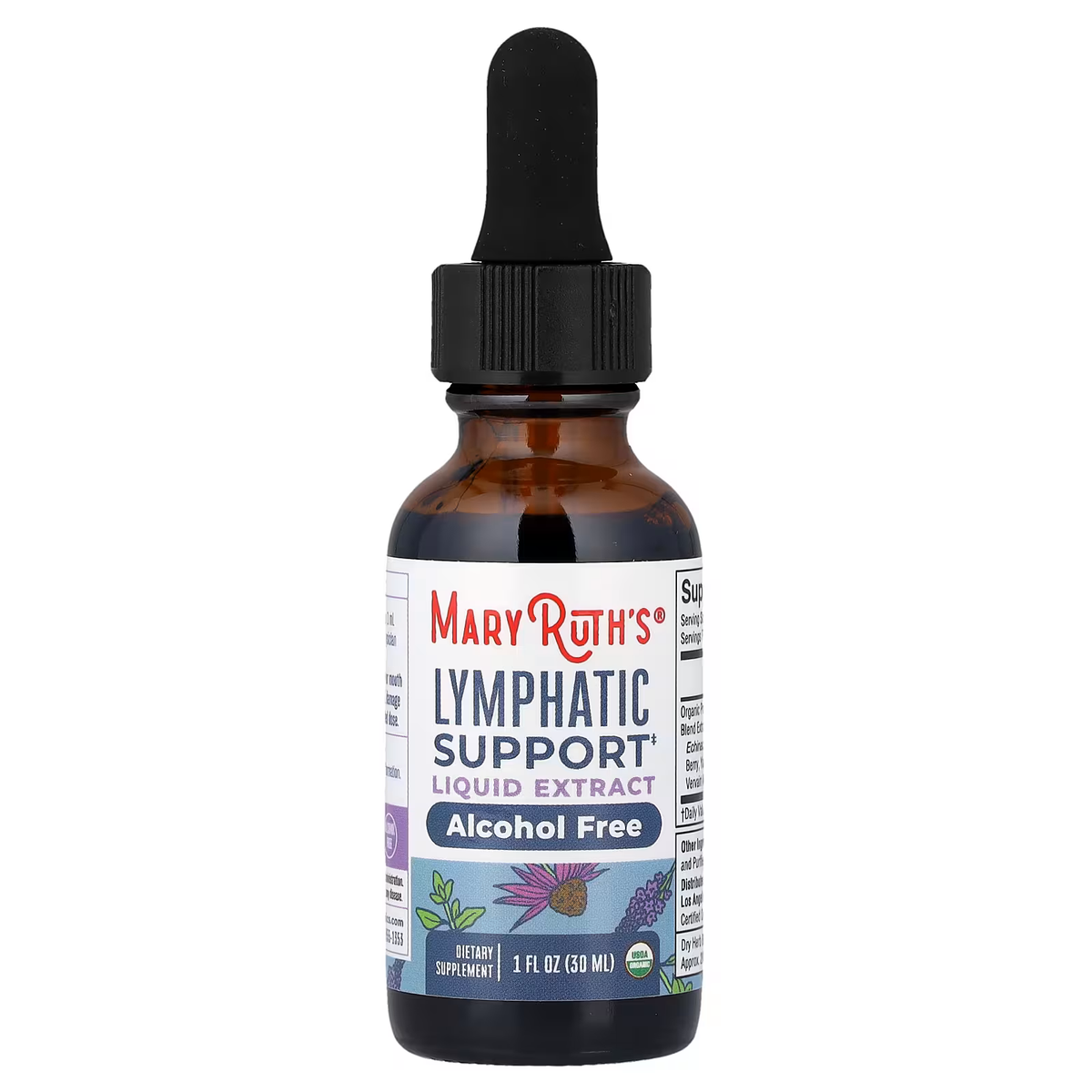 Frasco ámbar con gotero de MaryRuth's Lymphatic Support, extracto líquido sin alcohol, 30 ml