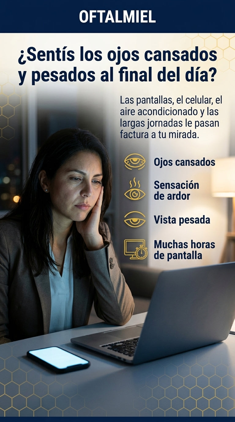 Ojos cansados al final del día por pantallas