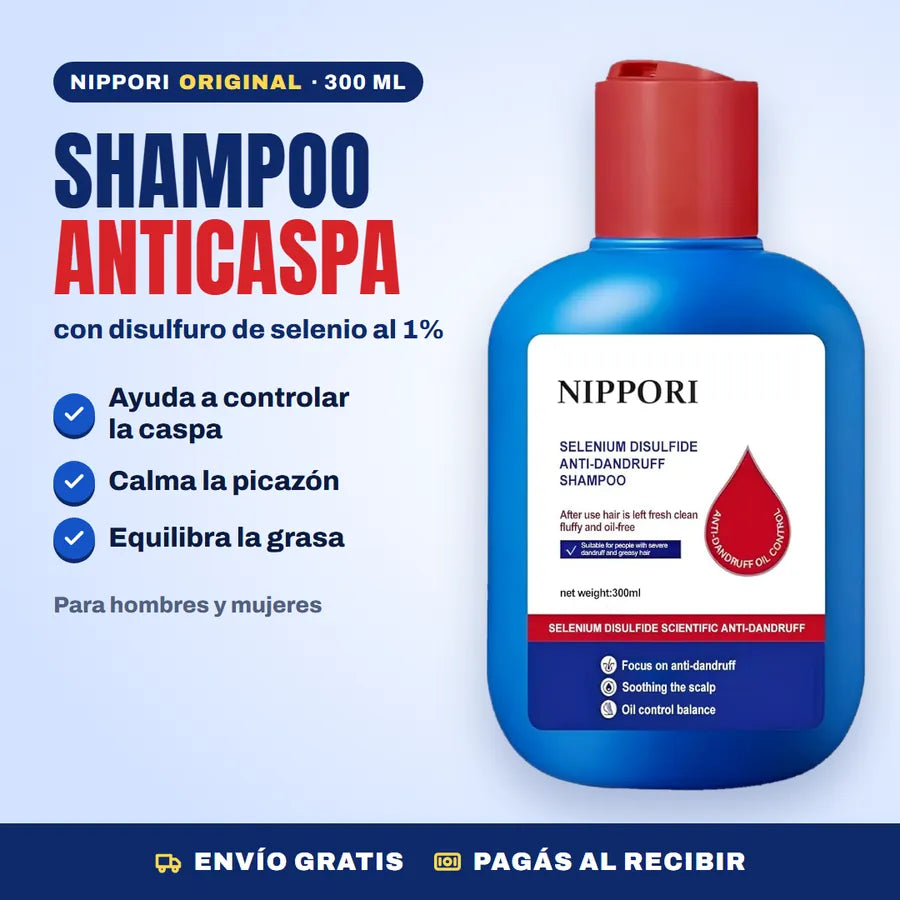 NIPPORI shampoo anticaspa con disulfuro de selenio al 1%, frasco original de 300 ml
